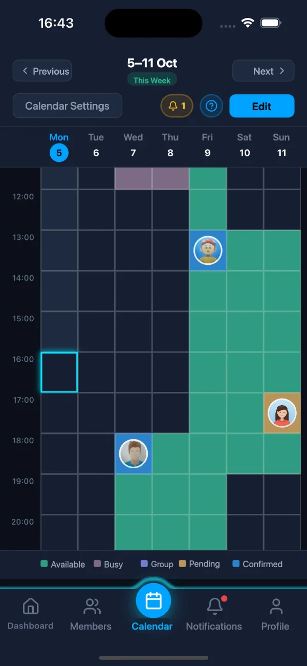 Naptar weekly calendar