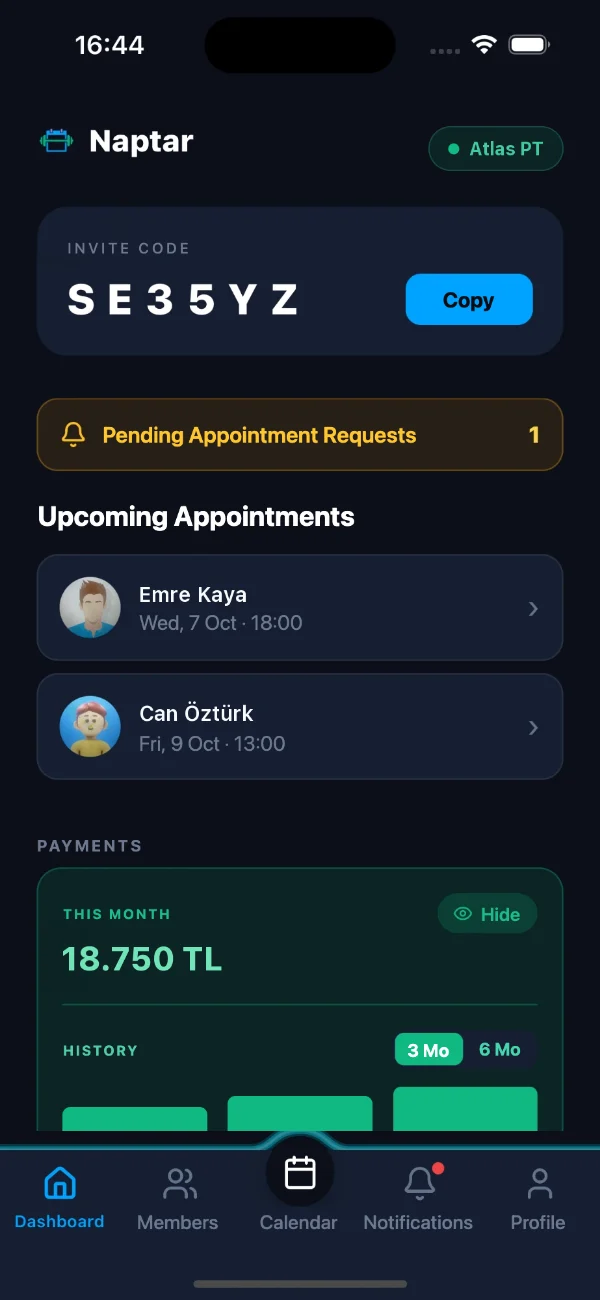 Naptar coach dashboard